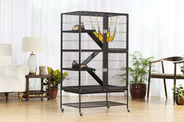 Jaulón Metálico XL 3 Niveles para Hurones y Chinchillas | Con Ruedas, Bandeja Removible y Hamaca | 79×51×105.5 cm