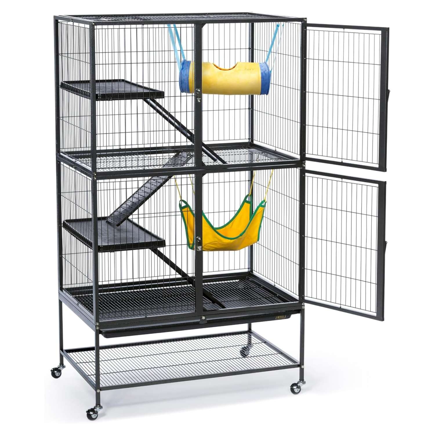 Jaulón Metálico XL 3 Niveles para Hurones y Chinchillas | Con Ruedas, Bandeja Removible y Hamaca | 79×51×105.5 cm
