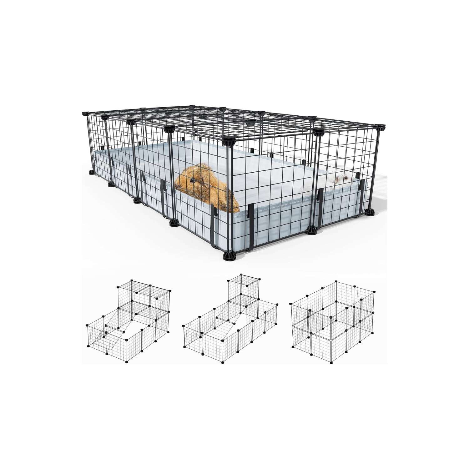 Jaulón Modular XL Anti-Escape para Cuyes/Conejos | Con Techo de Seguridad, 20 Paneles y Forro Impermeable 119×61 cm