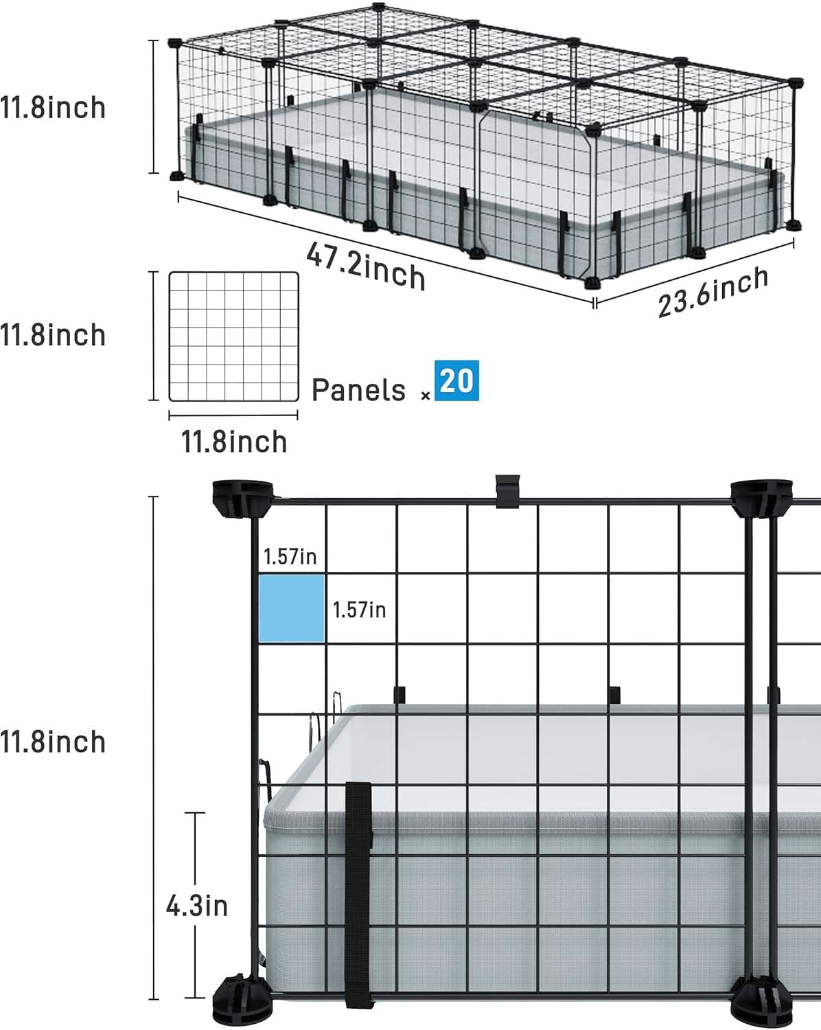 Jaulón Modular XL Anti-Escape para Cuyes/Conejos | Con Techo de Seguridad, 20 Paneles y Forro Impermeable 119×61 cm