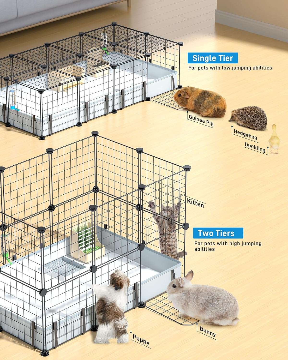 Jaulón Modular XL Anti-Escape para Cuyes/Conejos | Con Techo de Seguridad, 20 Paneles y Forro Impermeable 119×61 cm