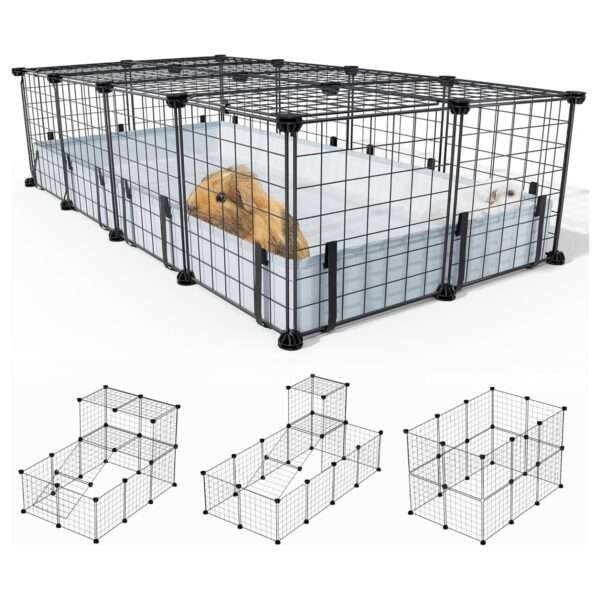 Jaulón Modular XL Anti-Escape para Cuyes/Conejos | Con Techo de Seguridad, 20 Paneles y Forro Impermeable 119×61 cm