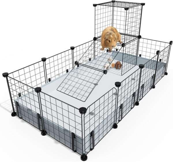 Jaulón Modular XL Anti-Escape para Cuyes/Conejos | Con Techo de Seguridad, 20 Paneles y Forro Impermeable 119×61 cm
