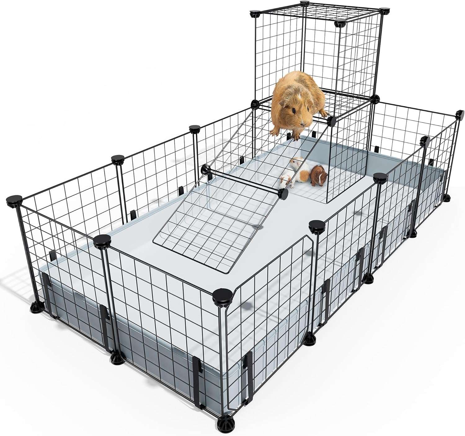 Jaulón Modular XL Anti-Escape para Cuyes/Conejos | Con Techo de Seguridad, 20 Paneles y Forro Impermeable 119×61 cm