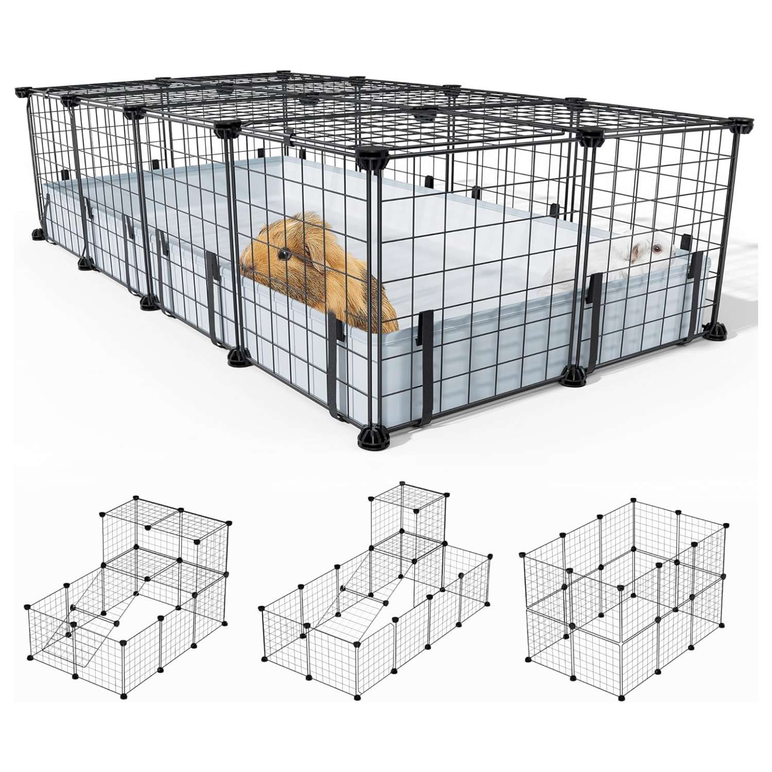 Jaulón Modular XL Anti-Escape para Cuyes/Conejos | Con Techo de Seguridad, 20 Paneles y Forro Impermeable 119×61 cm