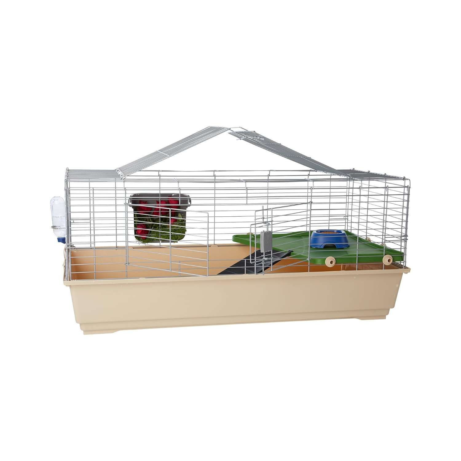 Jaulón JUMBO para Conejos, Cuyes y Hurones | 123×67.5×52 cm | Balcón, Kit de Accesorios y Apertura Dual