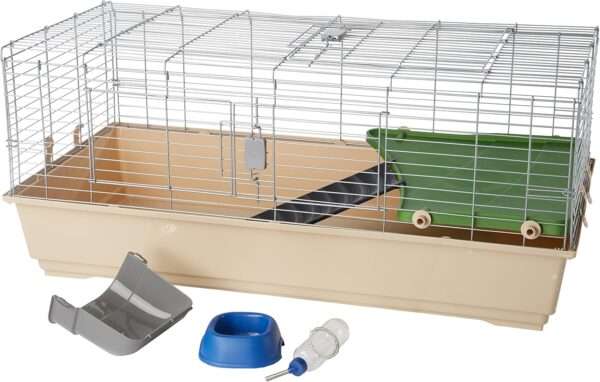 Jaulón JUMBO para Conejos, Cuyes y Hurones | 123×67.5×52 cm | Balcón, Kit de Accesorios y Apertura Dual