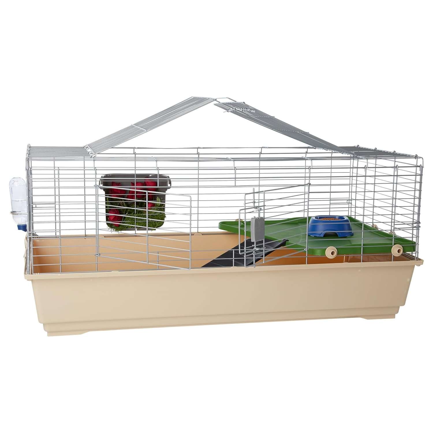 Jaulón JUMBO para Conejos, Cuyes y Hurones | 123×67.5×52 cm | Balcón, Kit de Accesorios y Apertura Dual