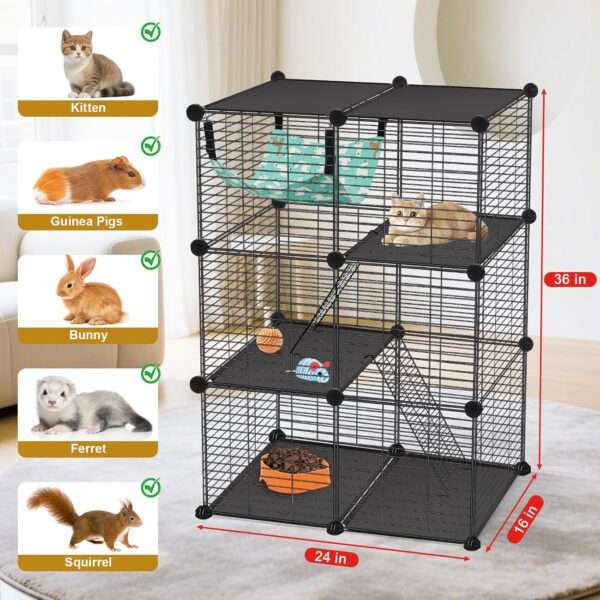 Jaulón/Corral Modular Armable Gatos 3 Niveles | Interior/Exterior, Refuerzo Anti-Vuelco | 61×30.5×91.5 cm