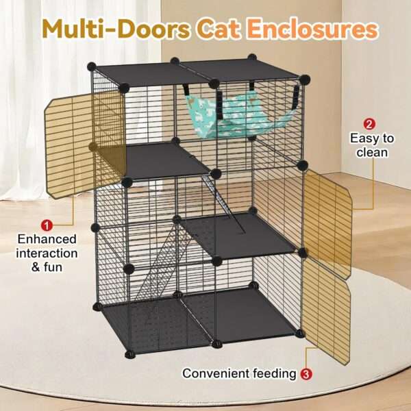 Jaulón/Corral Modular Armable Gatos 3 Niveles | Interior/Exterior, Refuerzo Anti-Vuelco | 61×30.5×91.5 cm