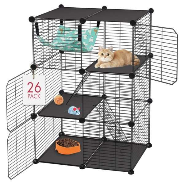 Jaulón/Corral Modular Armable Gatos 3 Niveles | Interior/Exterior, Refuerzo Anti-Vuelco | 61×30.5×91.5 cm