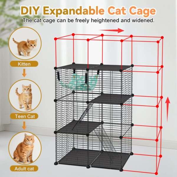 Jaulón/Corral Modular Armable Gatos 3 Niveles | Interior/Exterior, Refuerzo Anti-Vuelco | 61×30.5×91.5 cm