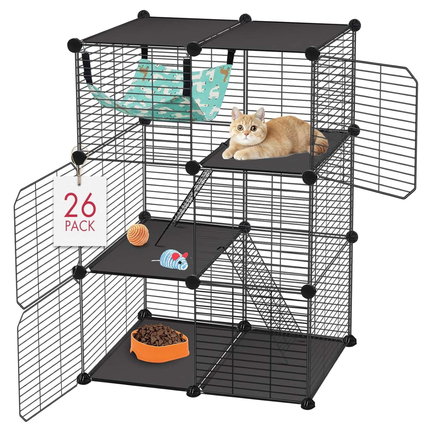 Jaulón/Corral Modular Armable Gatos 3 Niveles | Interior/Exterior, Refuerzo Anti-Vuelco | 61×30.5×91.5 cm