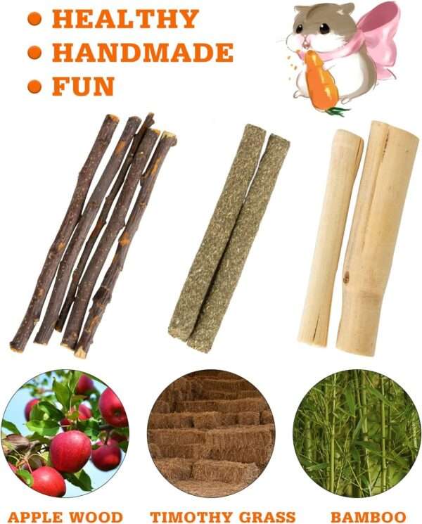 Kit de enriquecimiento para roedores (10 modelos). Juguetes molares naturales de Madera de Manzana, Heno Timothy y bambú. Incluye escondite, columpio y balancín para Hámster, Conejo y Cobaya.