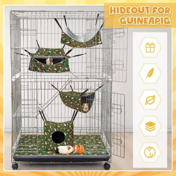 Kit 4-en-1 (8 piezas) de Hamacas Dobles, Túnel, Nidos y Mantas para Hurón, Cobaya (Cuy) y Ratas. Accesorios ajustables y lavables.
