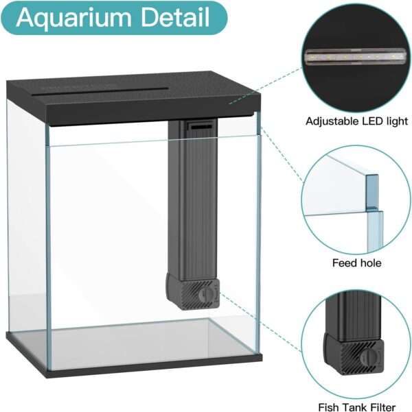 Acuario de cristal Kit Pro Betta 2 galones (15x21x28 cm) con Filtro Hang-On actualizado, luz LED 3 colores y temporizador para inicio fácil.
