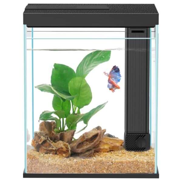Acuario de cristal Kit Pro Betta 2 galones (15x21x28 cm) con Filtro Hang-On actualizado, luz LED 3 colores y temporizador para inicio fácil.