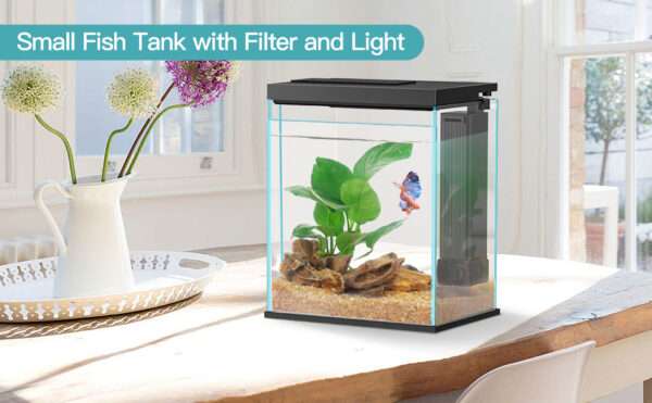 Acuario de cristal Kit Pro Betta 2 galones (15x21x28 cm) con Filtro Hang-On actualizado, luz LED 3 colores y temporizador para inicio fácil.