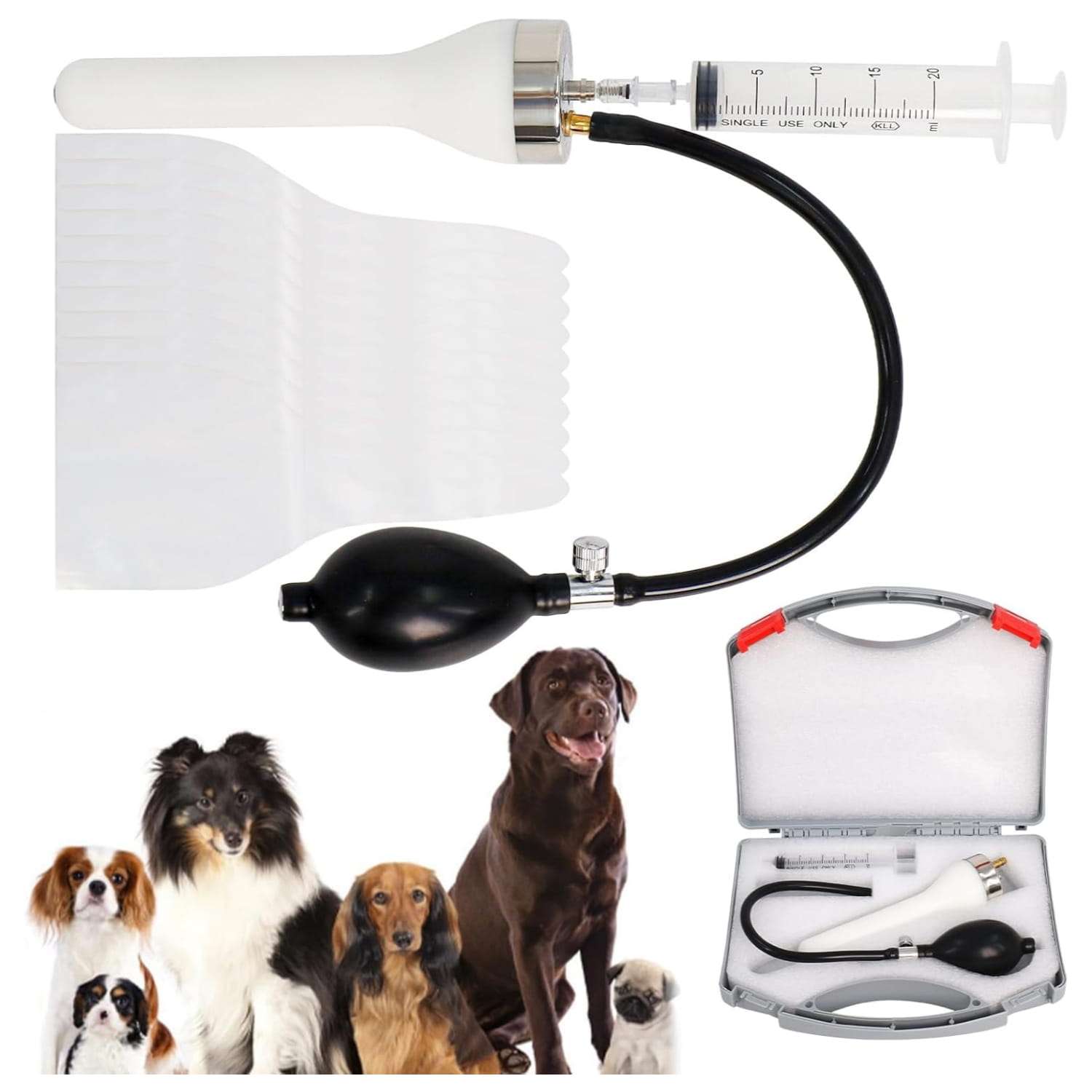 Kit de Inseminación Artificial Canina Profesional. Incluye Válvula Antirretorno. Silicona Médica para Perros Medianos y Grandes.