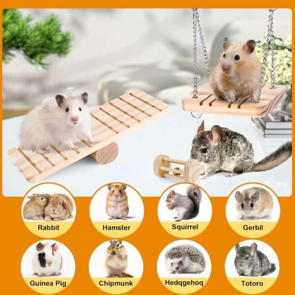 Kit molar 14+ piezas para roedores. Juguetes masticables de Madera de Manzana y Heno Timothy para Hámster, Jerbos, Cobayas y Chinchillas.