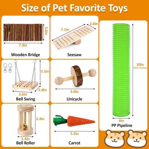 Kit molar 14+ piezas para roedores. Juguetes masticables de Madera de Manzana y Heno Timothy para Hámster, Jerbos, Cobayas y Chinchillas.