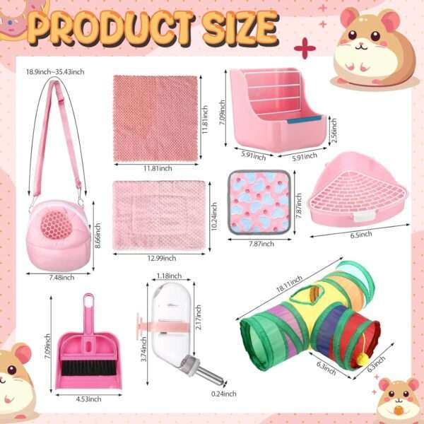 Kit de Inicio 20 Accesorios Rosa para Hámster (Ruso, Sirio). Incluye Inodoro, Hamaca, Tazón y 10 Juguetes Molares de plástico/madera.