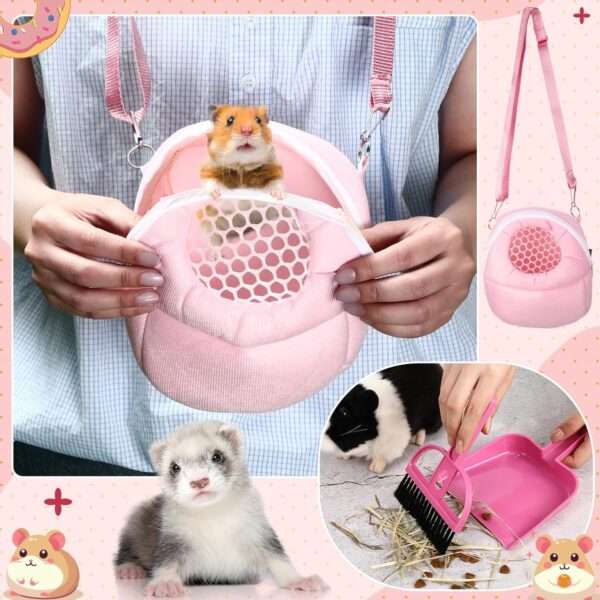 Kit de Inicio 20 Accesorios Rosa para Hámster (Ruso, Sirio). Incluye Inodoro, Hamaca, Tazón y 10 Juguetes Molares de plástico/madera.