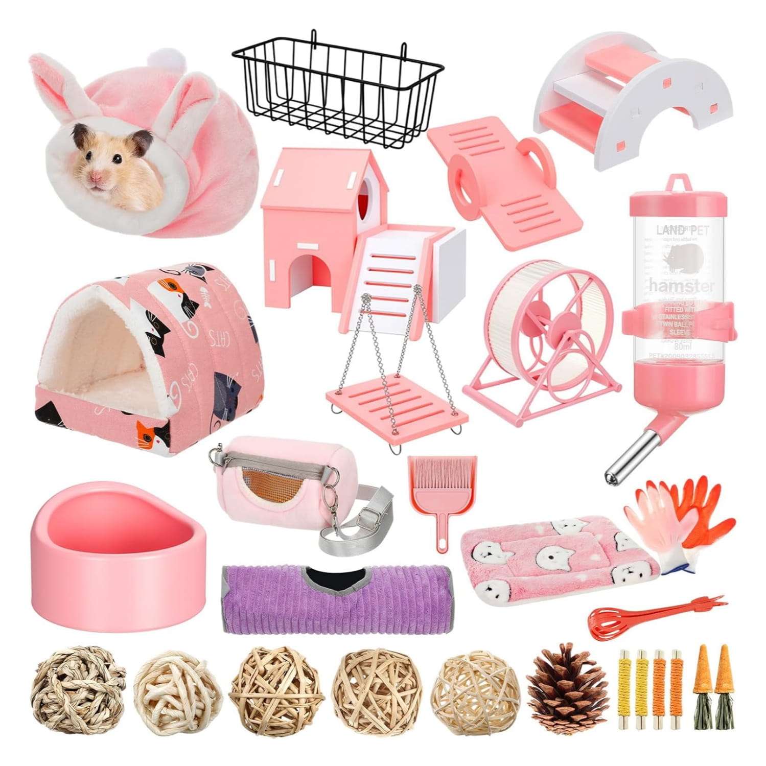 Kit de Inicio 24 Piezas para Conejillo de Indias (Cuy). Incluye Cama, Túnel, Juguetes Molares y Accesorios de Limpieza. Solución Ahorra Tiempo.