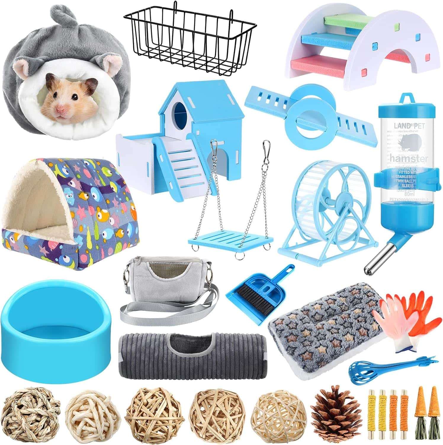 Kit de Inicio 24 Piezas para Conejillo de Indias (Cuy). Incluye Cama, Túnel, Juguetes Molares y Accesorios de Limpieza. Solución Ahorra Tiempo.