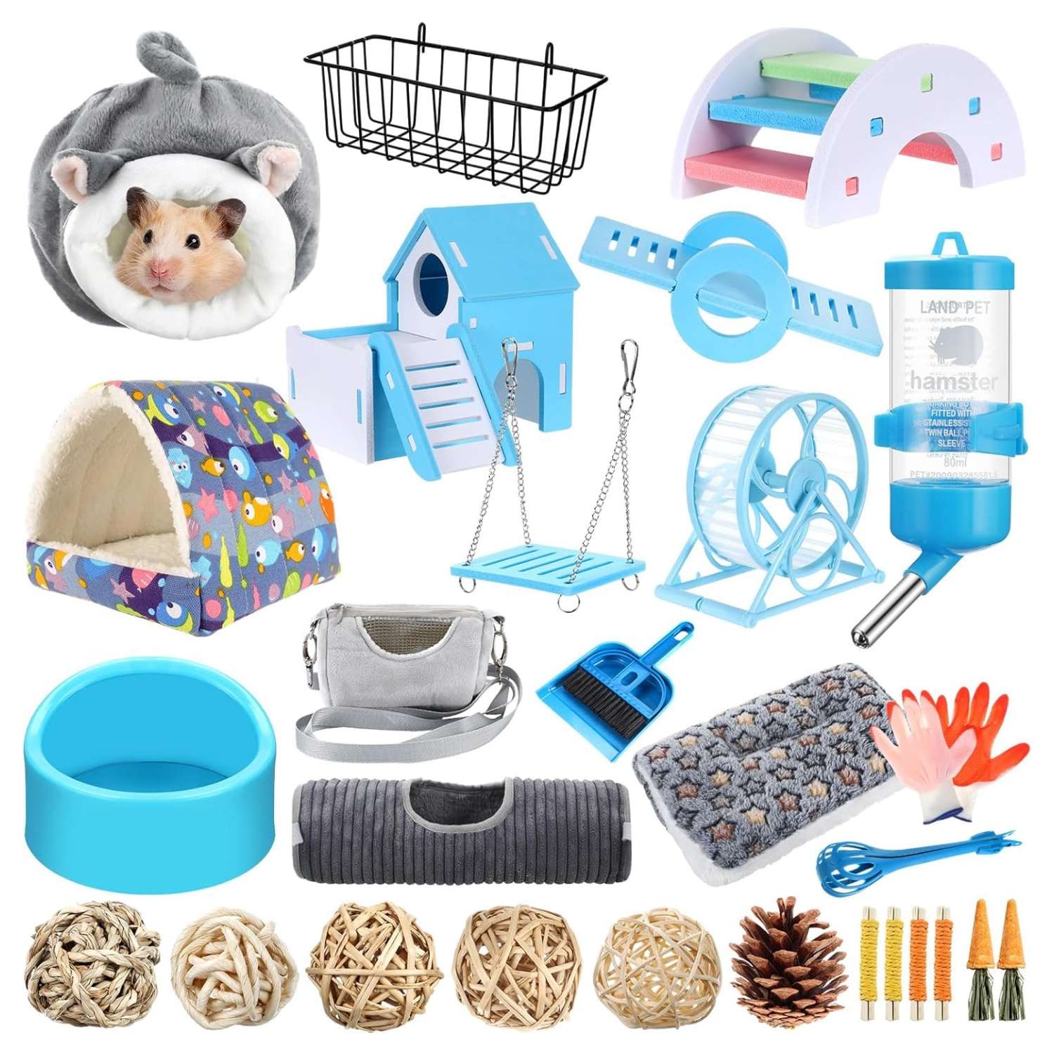 Kit de Inicio 24 Piezas para Conejillo de Indias (Cuy). Incluye Cama, Túnel, Juguetes Molares y Accesorios de Limpieza. Solución Ahorra Tiempo.