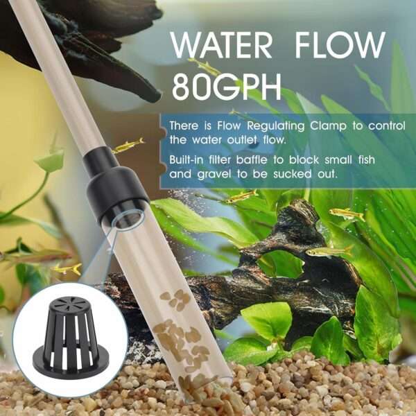 Limpiador de grava y sifón manual Hygger para acuario. Incluye manguera de 79 pulgadas, tubo de lavado y bomba de mango ergonómico para succión rápida (80 GPH).