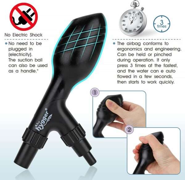 Limpiador de grava y sifón manual Hygger para acuario. Incluye manguera de 79 pulgadas, tubo de lavado y bomba de mango ergonómico para succión rápida (80 GPH).