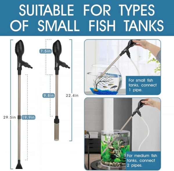 Limpiador de grava y sifón manual Hygger para acuario. Incluye manguera de 79 pulgadas, tubo de lavado y bomba de mango ergonómico para succión rápida (80 GPH).