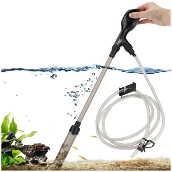 Limpiador de grava y sifón manual Hygger para acuario. Incluye manguera de 79 pulgadas, tubo de lavado y bomba de mango ergonómico para succión rápida (80 GPH).
