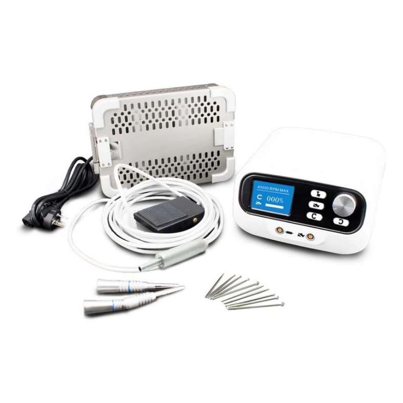 Mini Taladro Quirúrgico Eléctrico Autoclavable para Perforación y Corte Óseo | Micro Sierra Multidisciplinaria | Incluye puntas de rebabas y consola digital.