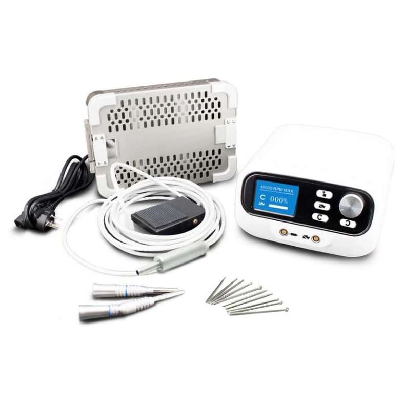 Mini Taladro Quirúrgico Eléctrico Autoclavable para Perforación y Corte Óseo | Micro Sierra Multidisciplinaria | Incluye puntas de rebabas y consola digital.