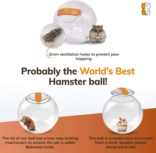 Mini Bola de Ejercicio Transparente (18 cm) con Mecanismo de Bloqueo Galardonado. Pelota segura y ventilada para Hámster Enano, Jerbos y Ratones.