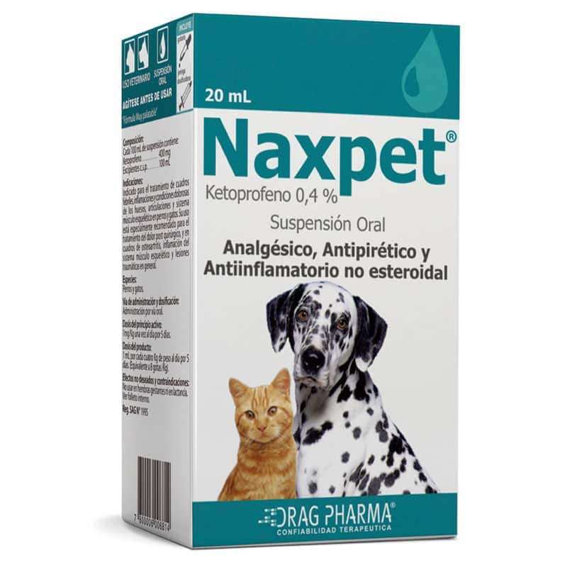 Naxpet Suspension Oral 0.4% (Ketoprofeno). Analgesico y antiinflamatorio para dolor, fiebre y osteoartritis en perros y gatos.