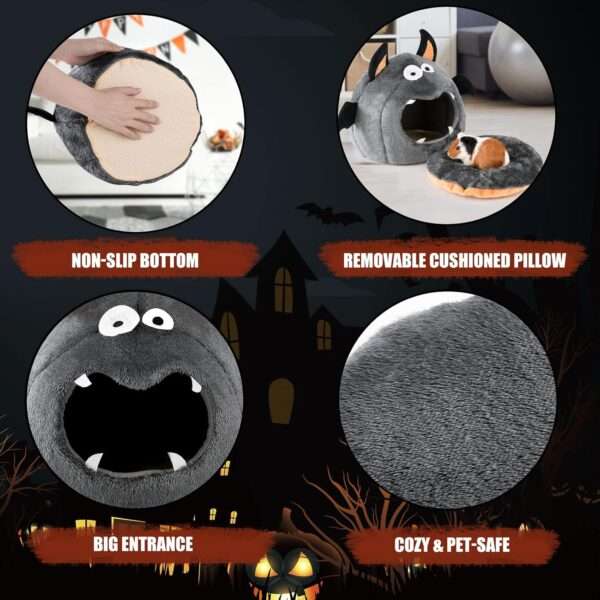 Escondite Nido Murciélago (10.2") para Cobaya (Cuy). Cama de fibra de poliéster con almohada extraíble y base antideslizante. Ideal para Halloween.