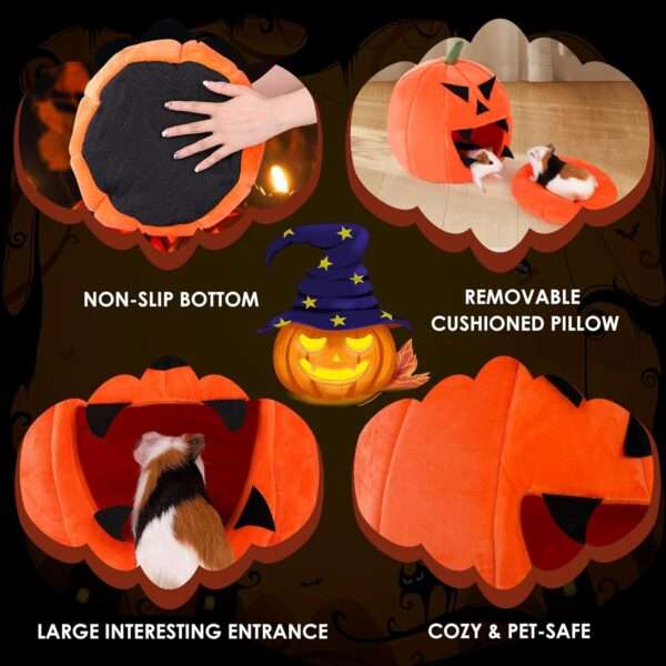 Nido Iglú Calabaza XL (12.6") para Cobaya (Cuy), Hurón y Conejo Enano. Cama súper cálida, lavable con almohada extraíble.