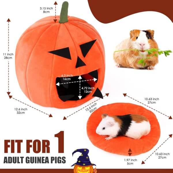 Nido Iglú Calabaza XL (12.6") para Cobaya (Cuy), Hurón y Conejo Enano. Cama súper cálida, lavable con almohada extraíble.