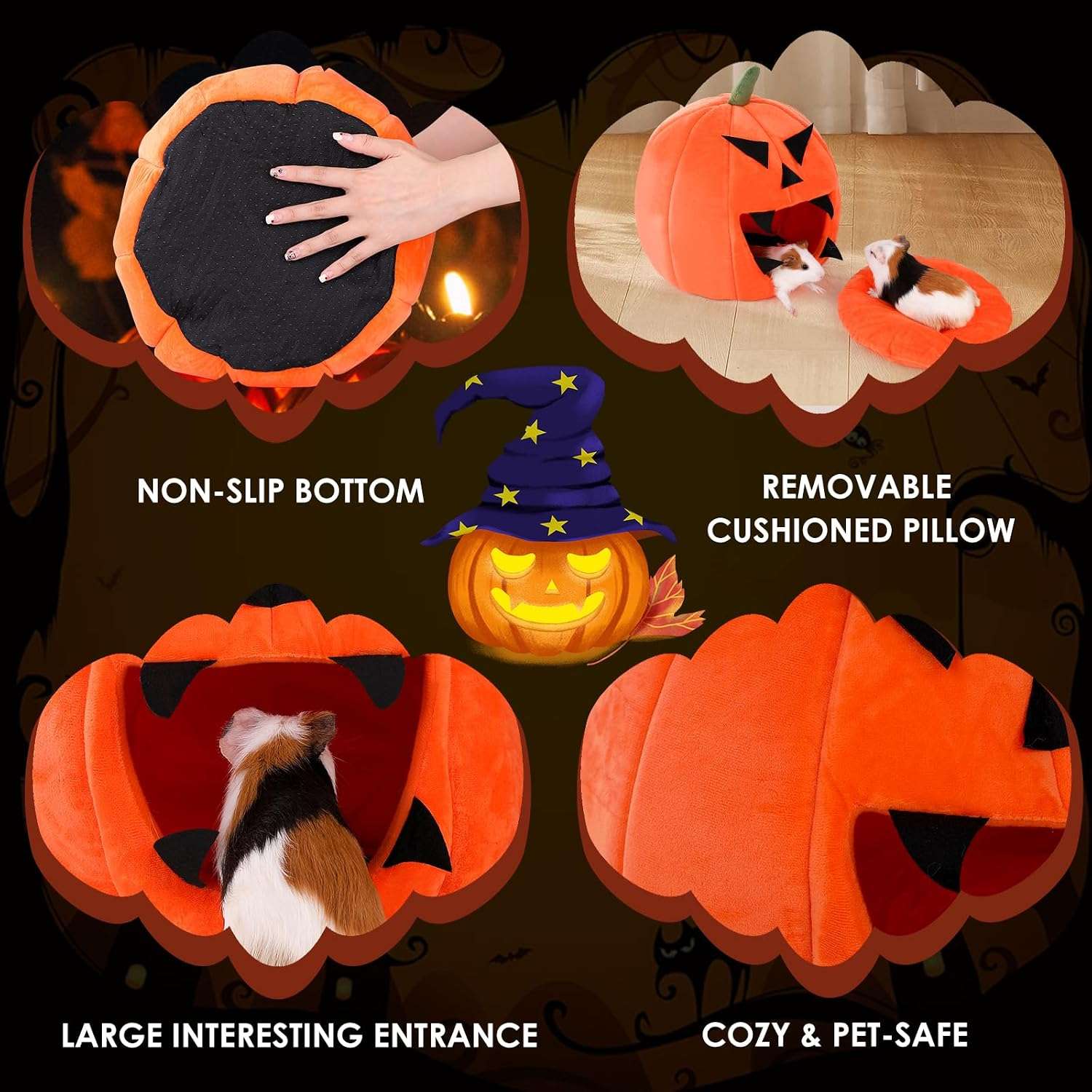 Nido Iglú Calabaza XL (12.6") para Cobaya (Cuy), Hurón y Conejo Enano. Cama súper cálida, lavable con almohada extraíble.