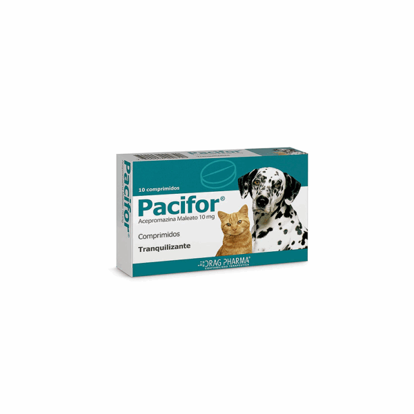 Pacifor 10 mg Acepromazina. Tranquilizante Sedante para perros y gatos. Alivio estrés viajes y manejo.