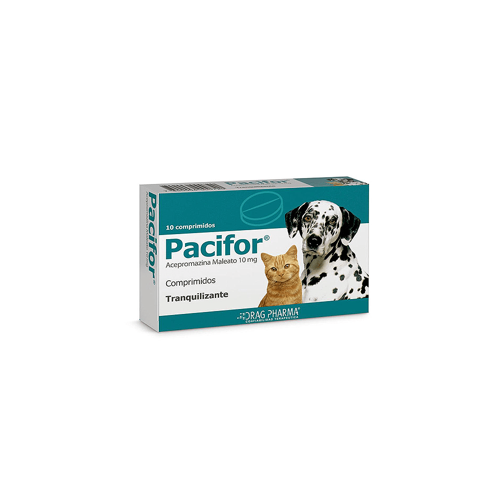 Pacifor 10 mg Acepromazina. Tranquilizante Sedante para perros y gatos. Alivio estrés viajes y manejo.