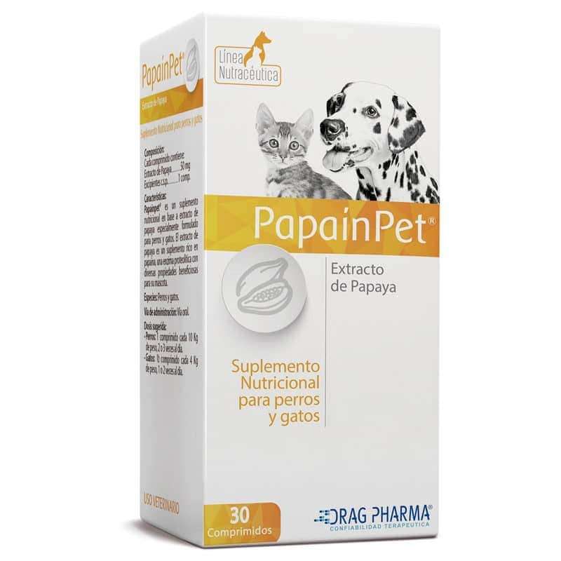 PapainPet 30 Comprimidos. Suplemento natural antiinflamatorio con Papaína de papaya para perros y gatos. Alivia hematomas y edemas.