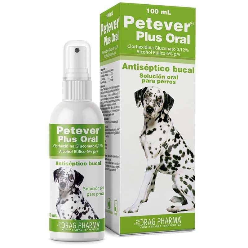 Petever Plus Oral Drag Pharma. Antiseptico bucal para perros con Clorhexidina 0.12%. Control de mal aliento, placa y calculo dental.