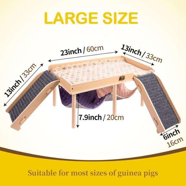 Plataforma Grande para Cuy (60x33 cm). Hamaca 2 en 1, Escaleras de Fieltro seguras y Diseño Plegable. Ideal para Roedores Grandes.