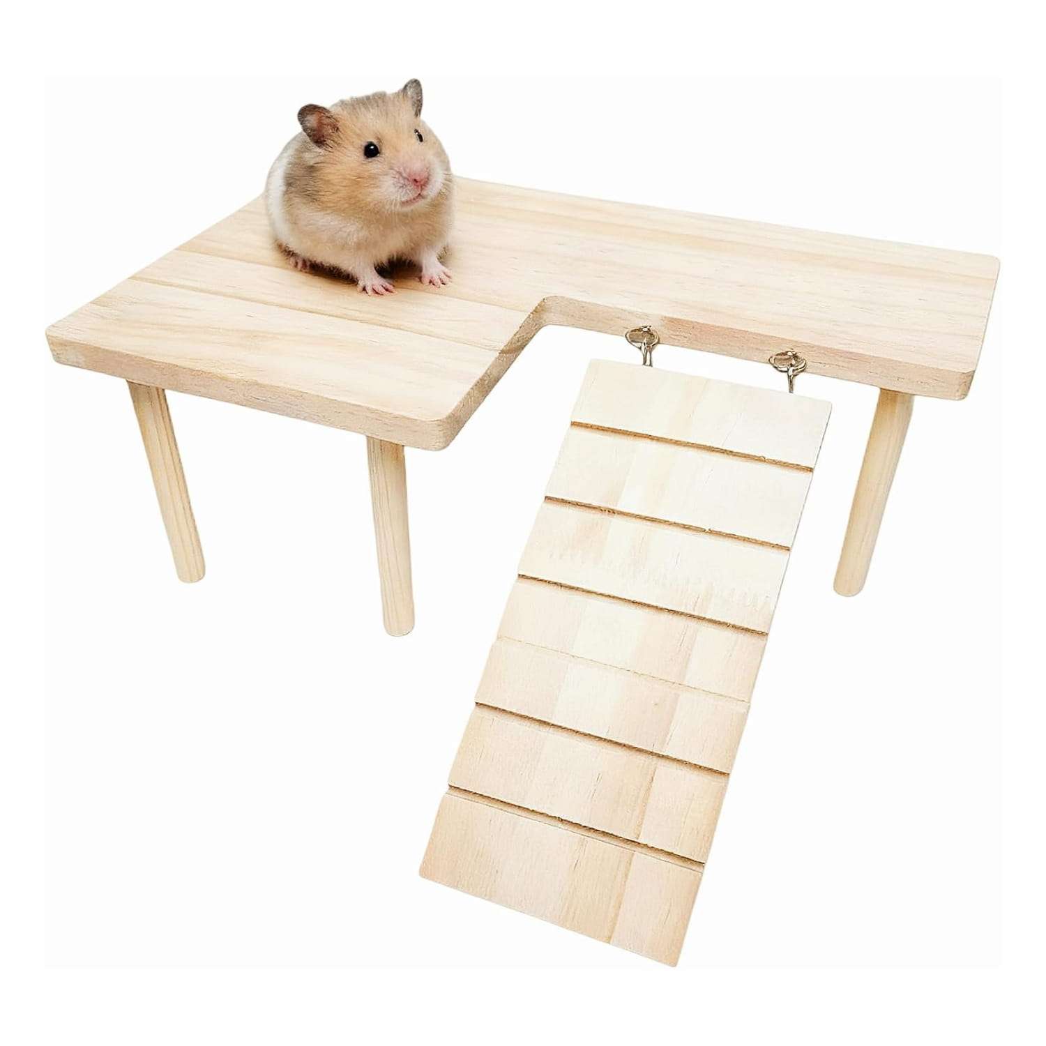Plataforma de Madera Natural (28x17x13 cm) para Hámster, Jerbo y Ratones. Repisa no tóxica para jaula, ideal para ubicar bebedero y comedero.