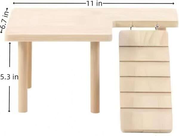 Plataforma de Madera Natural (28x17x13 cm) para Hámster, Jerbo y Ratones. Repisa no tóxica para jaula, ideal para ubicar bebedero y comedero.