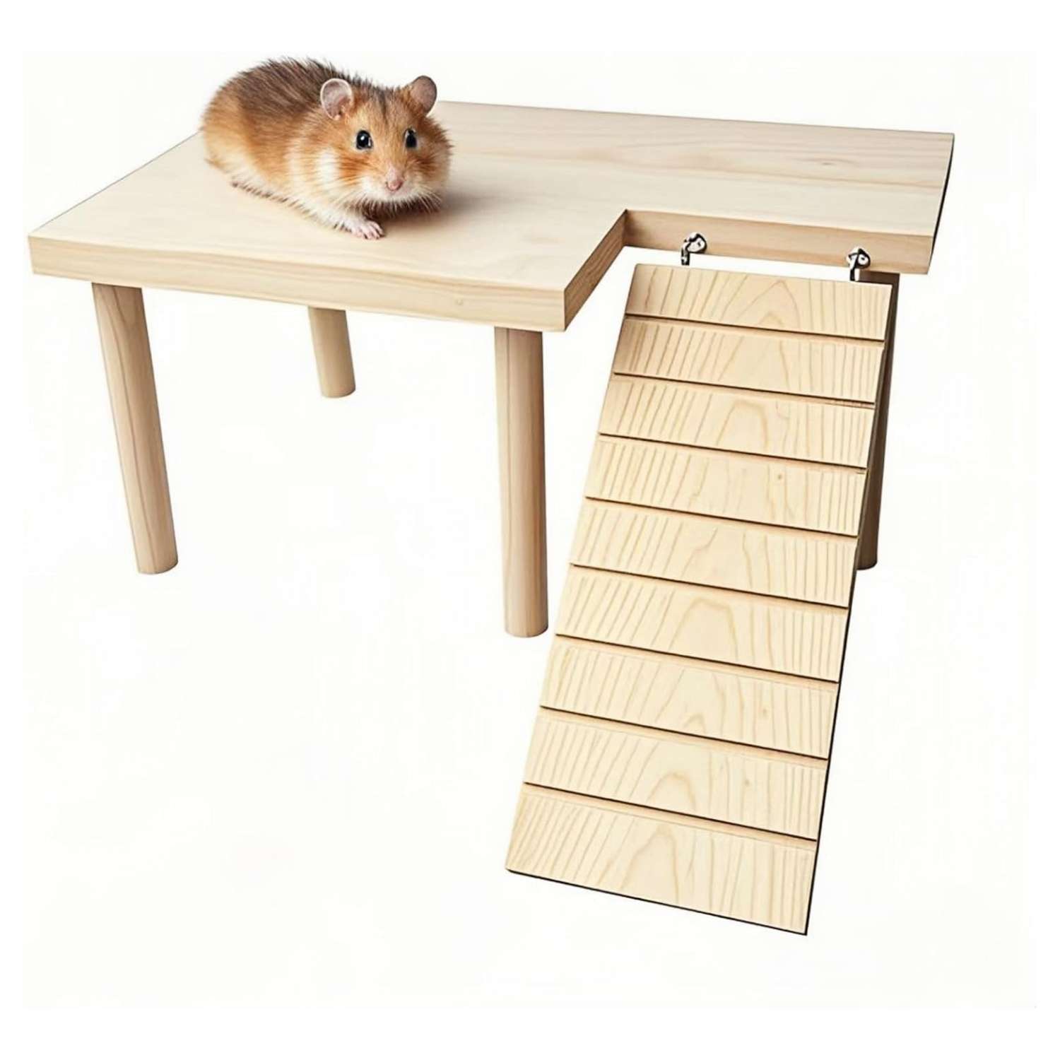 Plataforma de Madera Natural (28x17x13 cm) para Hámster, Jerbo y Ratones. Repisa no tóxica para jaula, ideal para ubicar bebedero y comedero.